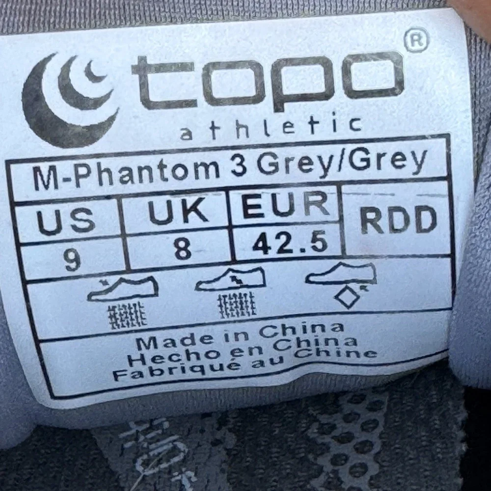 Size 9 - Topo Athletic Phantom 3 Men's Running Shoes Grey Mesh‎ Maximum Cushion
